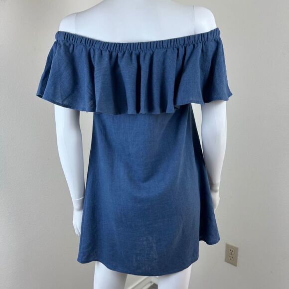 Madewell Rio Size XXS Pullover Ruffle Linen Chambray Shift Mini Dress Boho Party - Picture 8 of 16